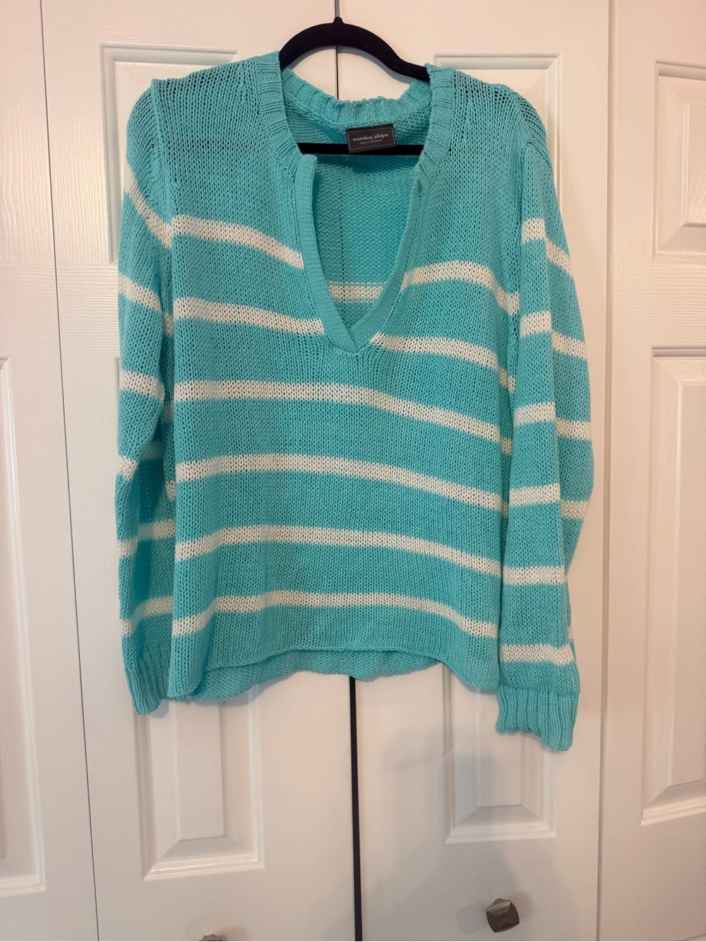 Wooden Ships Aqua & White Striped Scoop-Neck Sweater